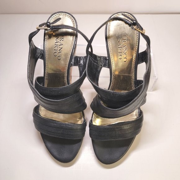 Franco Sarto  Cork Platform Wedge Heel Leather Sandals Black - Picture 8 of 8